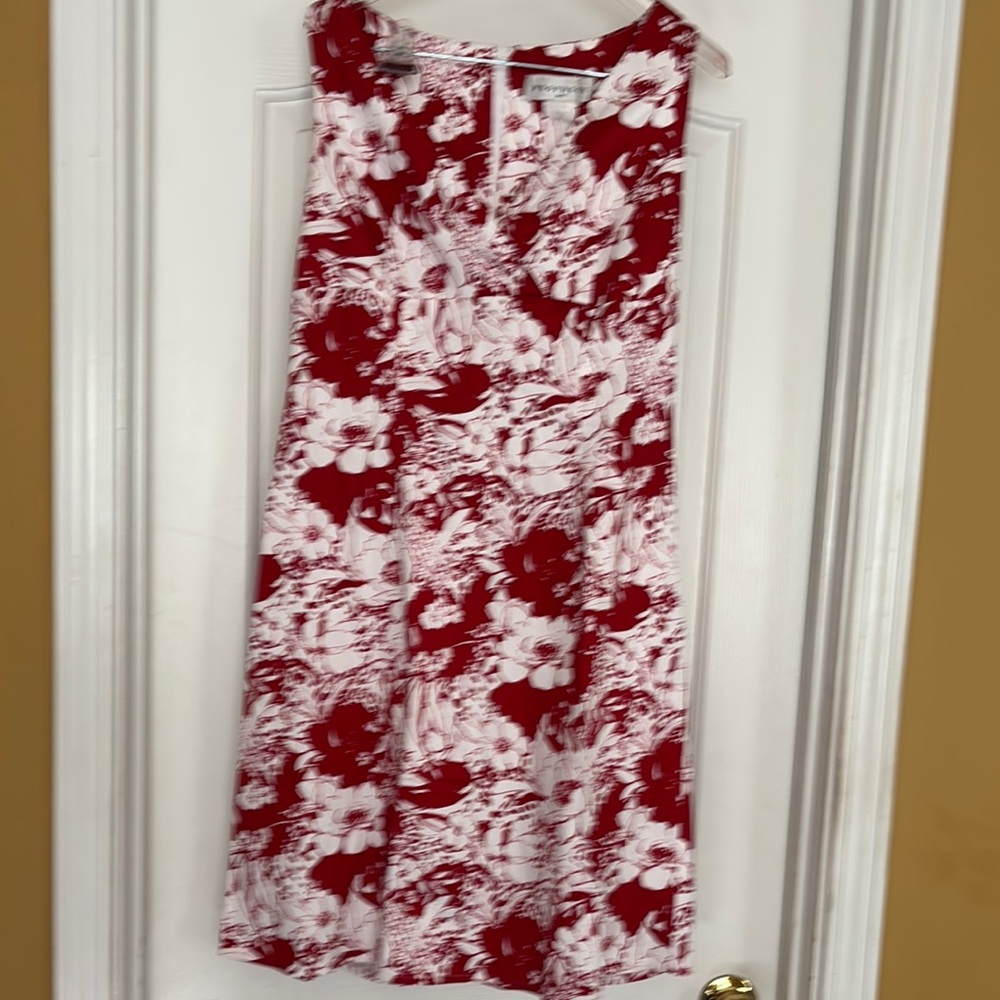 Red & White Floral Sleeveless Shift Dress